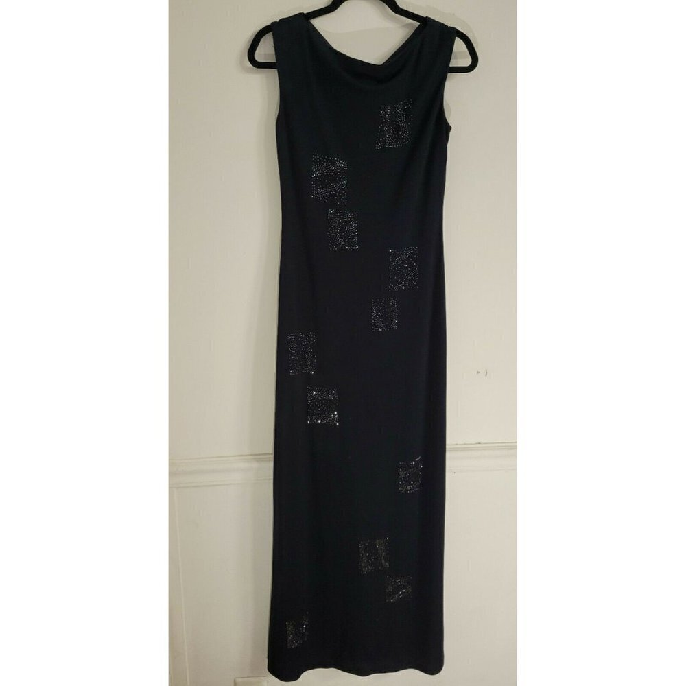 David Meister Sz 2 Black Beaded/Cubed Cowl Neck Formal Evening Party Gown/Dress.